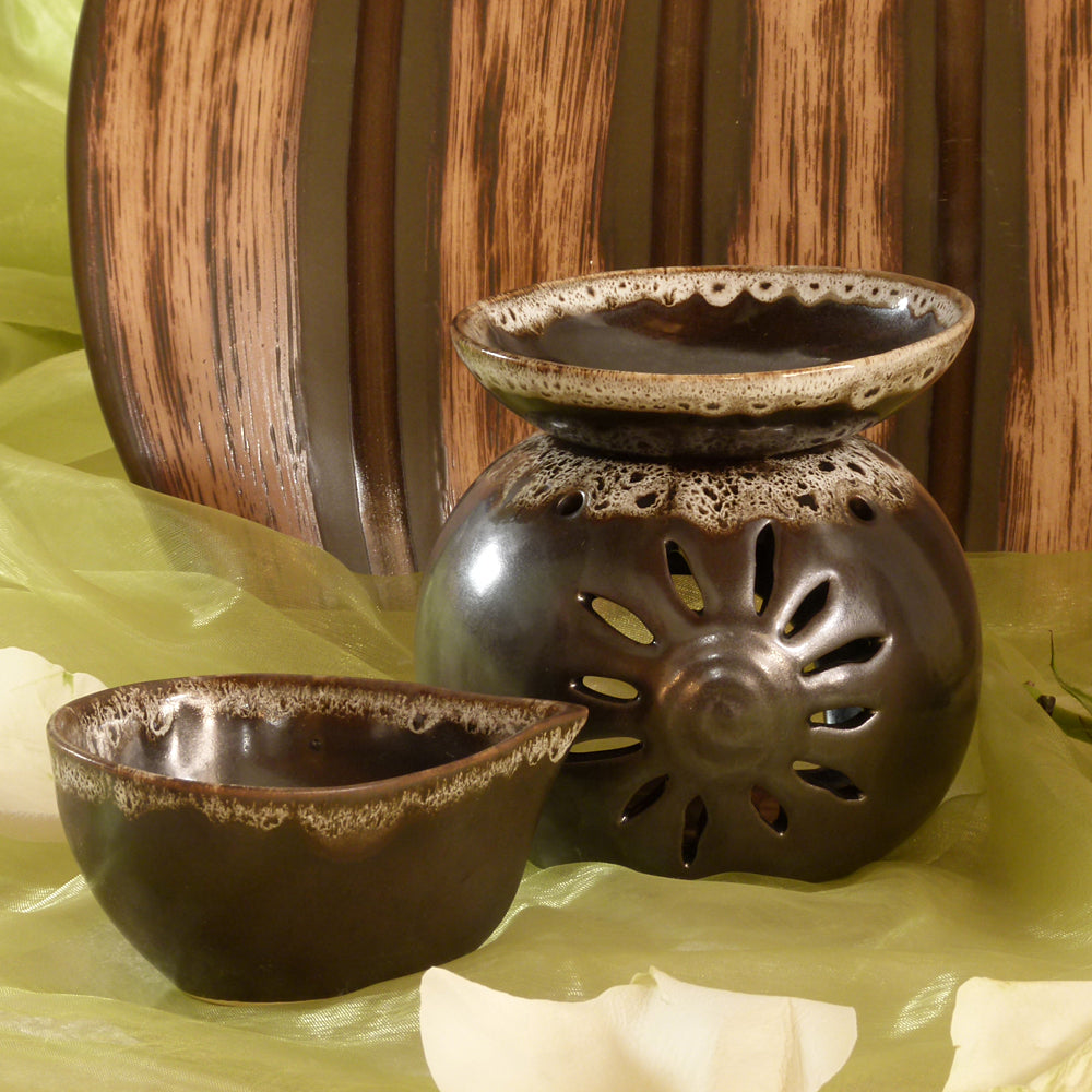 Keramik Duftlampe rund mit Schale